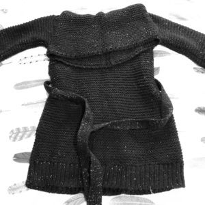 Sparkly tunic sweater with cowl neck and tie waist